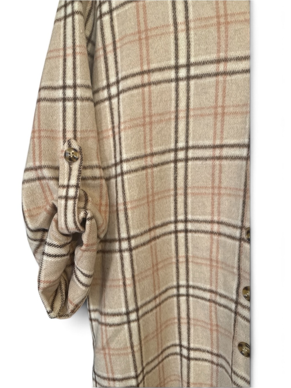 NWT Cozy Casual Beige Plaid Button-Down Shirt Jacket Shacket Dress - Picture 5 of 6